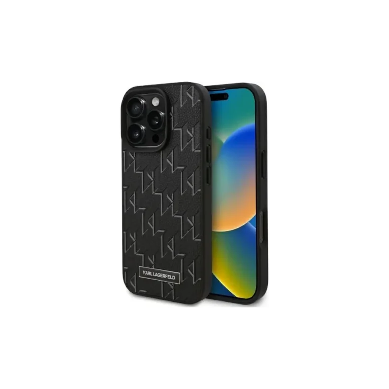 Karl Lagerfeld iPhone 16 Pro Leather Monogram MagSafe black