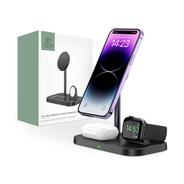 Tech-Protect 3in1 Magnetic MagSafe Wireless Charger A22 QI15W Black